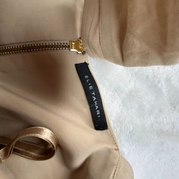 Elie Tahari Womens Beige Sleeveless Dress Size 8 Tie-Back Asymmetric Pockets - Picture 3 of 10